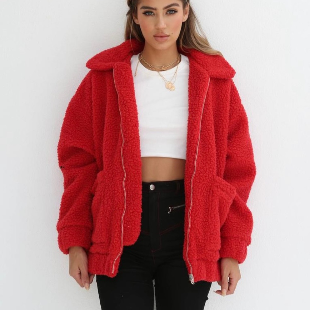 Red teddy bear coat - Princess Polly